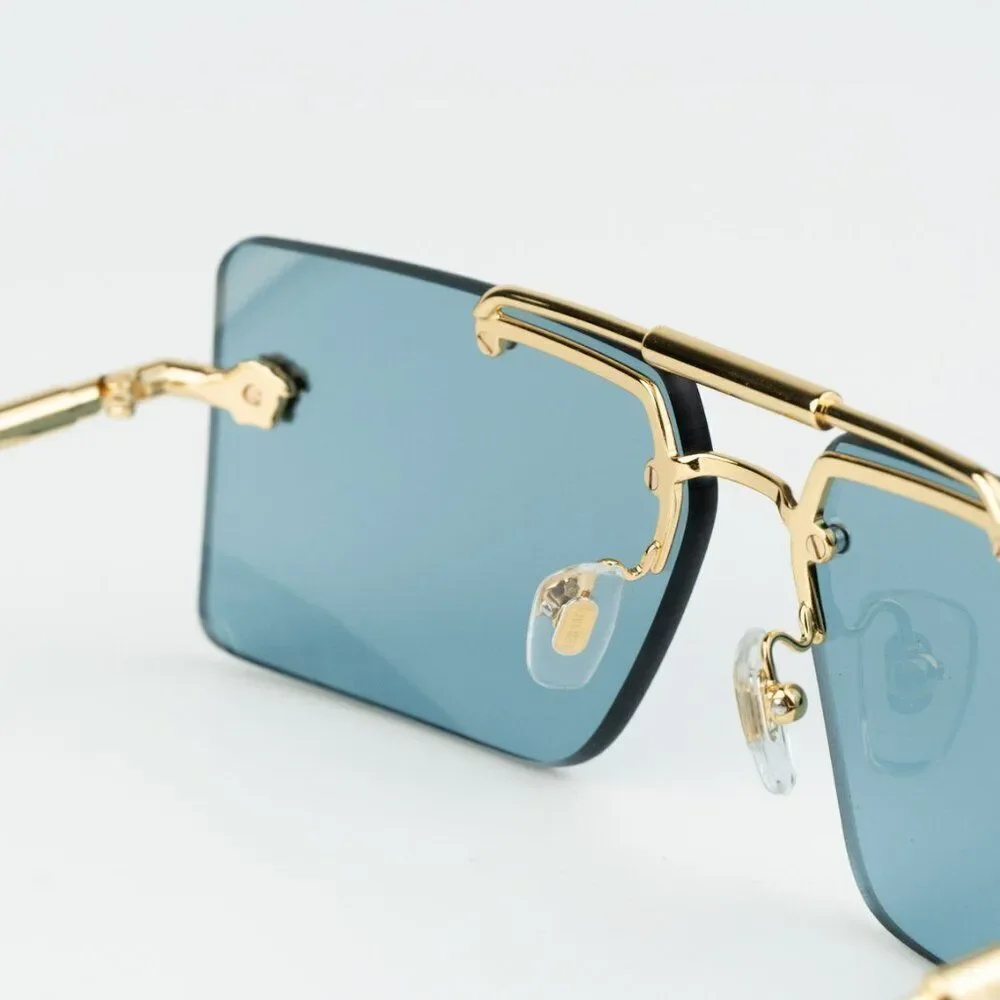 NEW Versace VE2245 100280 Gold Blue Rectangle Rimless Metal Unisex Sunglasses
